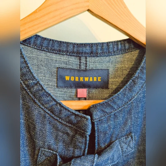 WORKWARE Indigo Slub tie-front Denim Gilet Vest - M/L - Picture 3 of 6